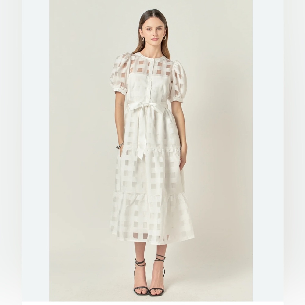 NWT English Factory white Windowpane Dress (no belt)